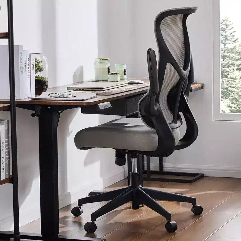 Sedia da computer ergonomica con braccioli ribaltabili, sedia da scrivania con supporto lombare, sedia girevole con ruote per casa, ufficio