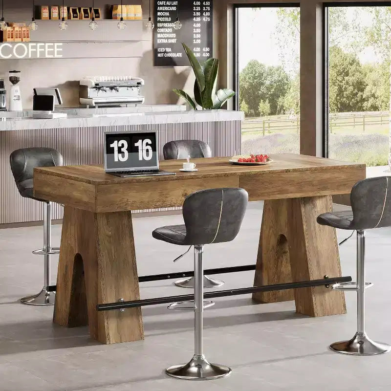 Tavolo da bar alto 63 pollici con poggiapiedi in metallo, tavolo da pranzo alto per bar di casa, cucina, marrone rustico