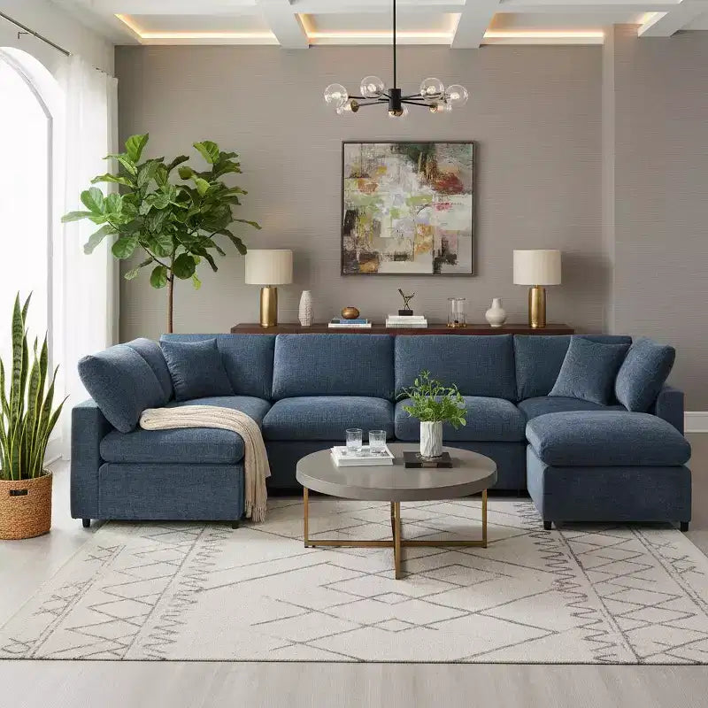 Divano letto modulare in ciniglia "Cloud" a 6 pezzi con pouf