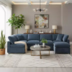 Divano letto modulare in ciniglia "Cloud" a 6 pezzi con pouf