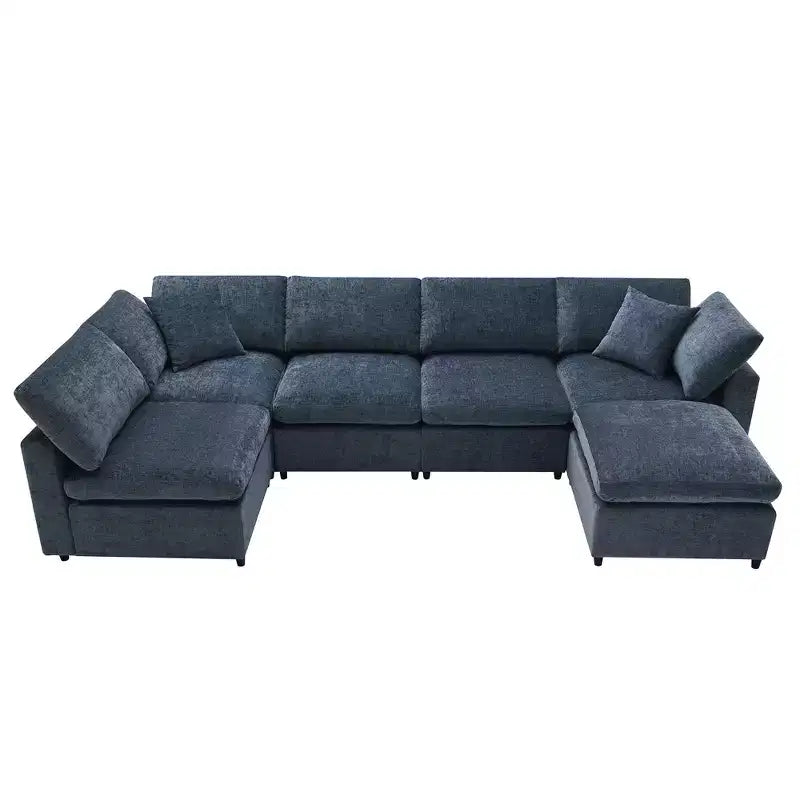Divano letto modulare in ciniglia "Cloud" a 6 pezzi con pouf