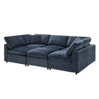 Divano letto modulare in ciniglia "Cloud" a 6 pezzi con pouf