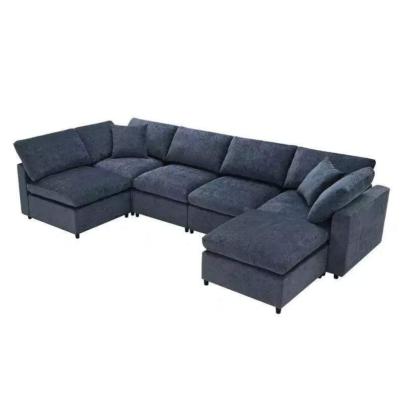 Divano letto modulare in ciniglia "Cloud" a 6 pezzi con pouf