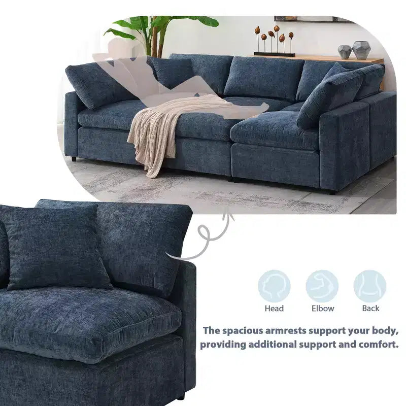Divano letto modulare in ciniglia "Cloud" a 6 pezzi con pouf