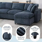 Divano letto modulare in ciniglia "Cloud" a 6 pezzi con pouf
