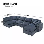 Divano letto modulare in ciniglia "Cloud" a 6 pezzi con pouf