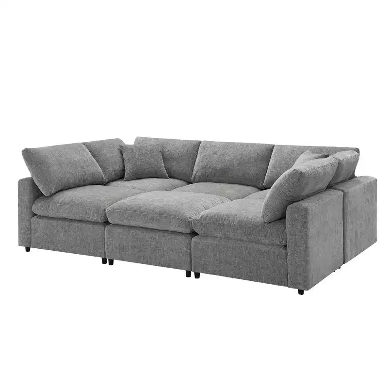 Divano letto modulare in ciniglia "Cloud" a 6 pezzi con pouf