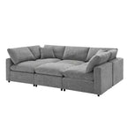 Divano letto modulare in ciniglia "Cloud" a 6 pezzi con pouf