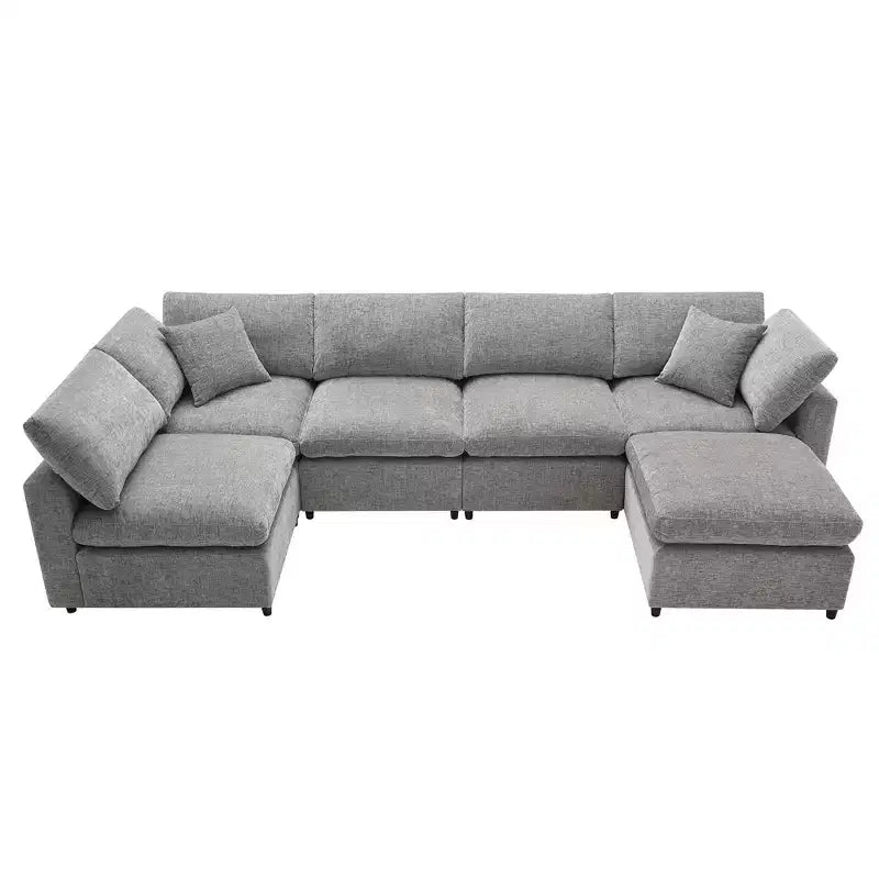 Divano letto modulare in ciniglia "Cloud" a 6 pezzi con pouf