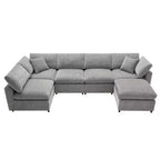 Divano letto modulare in ciniglia "Cloud" a 6 pezzi con pouf