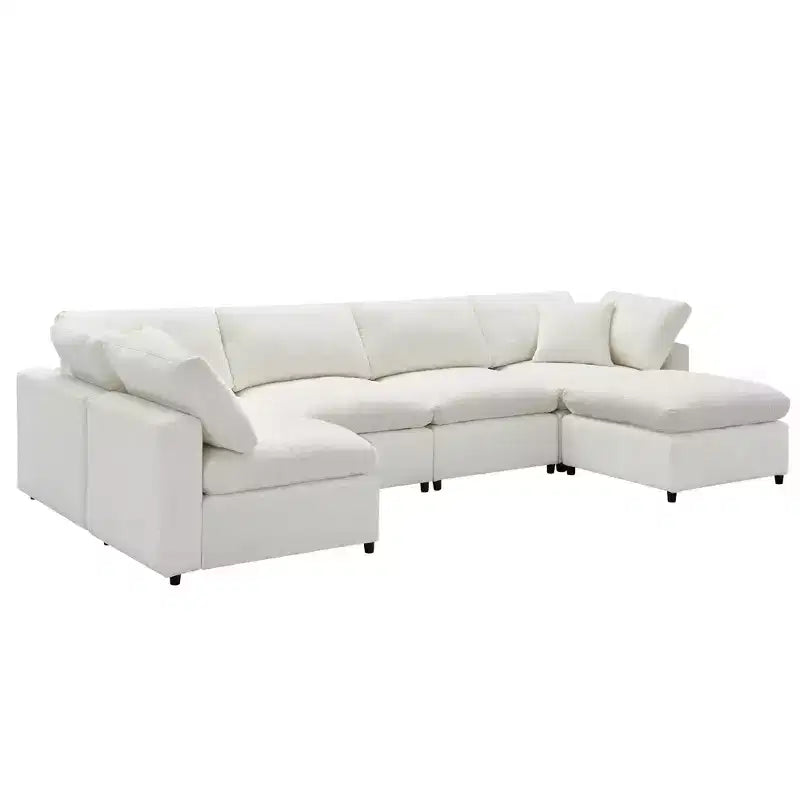 Divano letto modulare in ciniglia "Cloud" a 6 pezzi con pouf