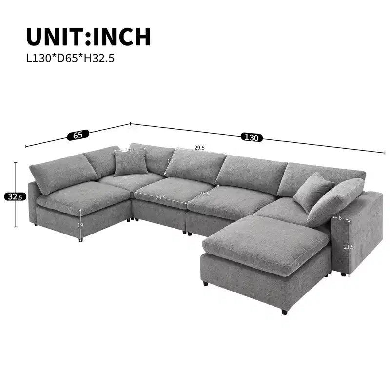 Divano letto modulare in ciniglia "Cloud" a 6 pezzi con pouf