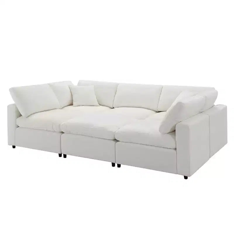 Divano letto modulare in ciniglia "Cloud" a 6 pezzi con pouf