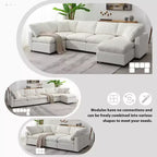 Divano letto modulare in ciniglia "Cloud" a 6 pezzi con pouf