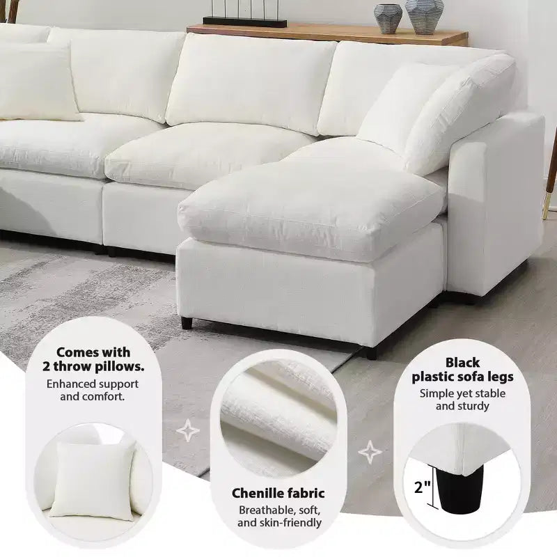 Divano letto modulare in ciniglia "Cloud" a 6 pezzi con pouf