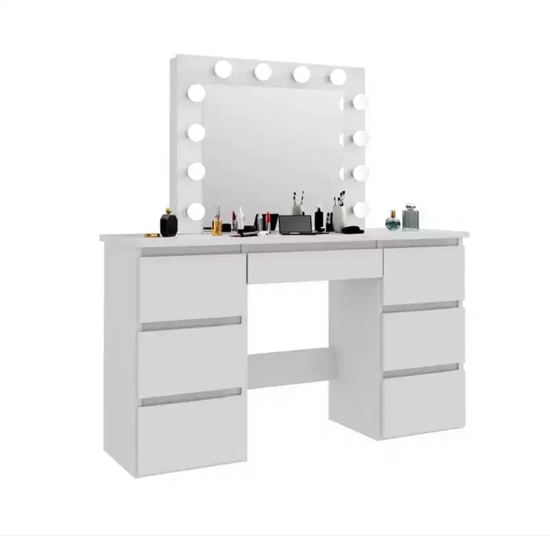 Toeletta con Specchio e Luci, 3 Modalità di Illuminazione a Colori, Tavolo da Trucco con 4 Cassetti Contenitori, Tavolo da Trucco per Camera da Letto