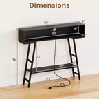 Tavolino Console da 40" con Ciabatta Elettrica, Tavolo d'Ingresso a 3 Livelli con Luci LED RGB, Nero