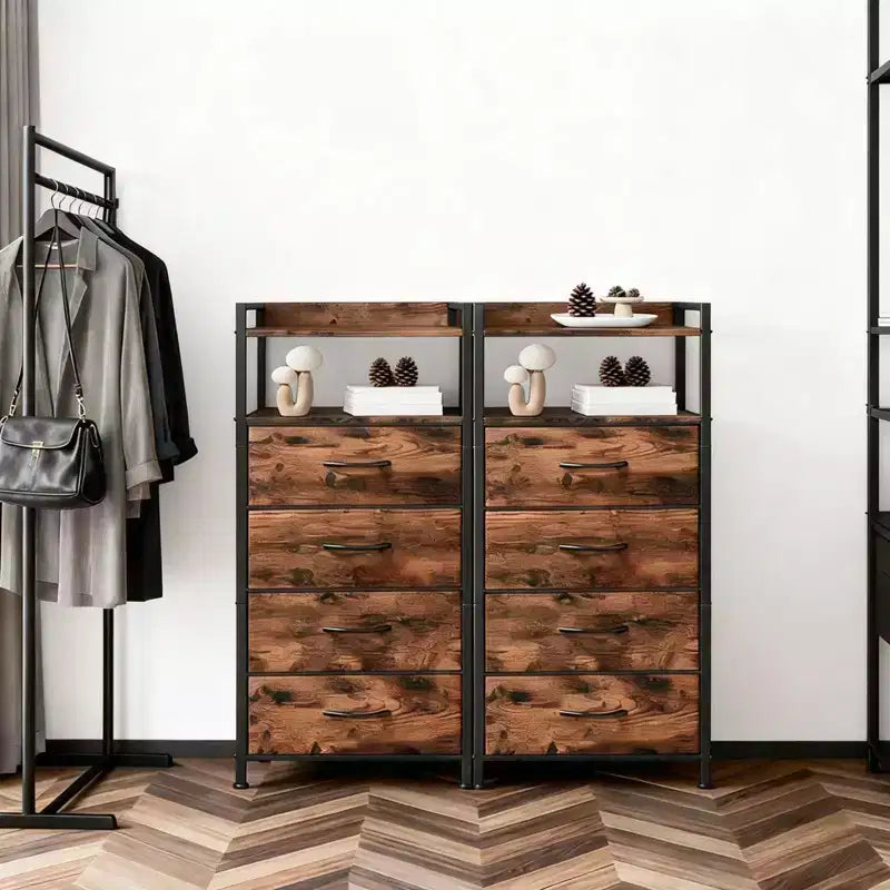 Mobiletto contenitore in tessuto a 4 cassetti con ripiano aperto (41x29x83.5cm) Cassettiera versatile per camera da letto, cameretta dei bambini, dormitorio, soggiorno e ingresso
