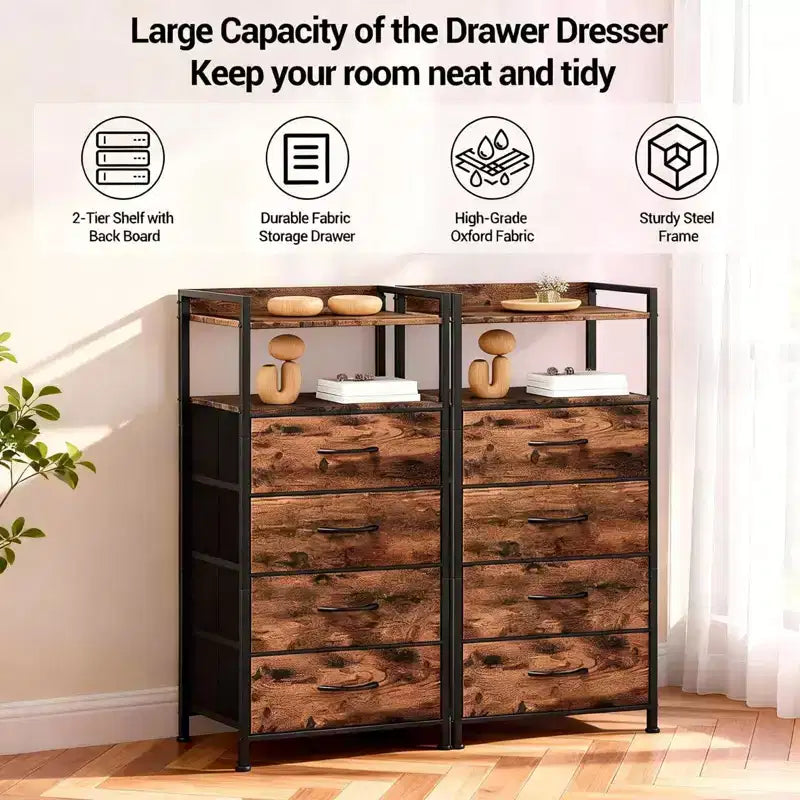 Mobiletto contenitore in tessuto a 4 cassetti con ripiano aperto (41x29x83.5cm) Cassettiera versatile per camera da letto, cameretta dei bambini, dormitorio, soggiorno e ingresso