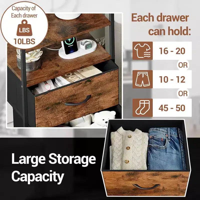 Mobiletto contenitore in tessuto a 4 cassetti con ripiano aperto (41x29x83.5cm) Cassettiera versatile per camera da letto, cameretta dei bambini, dormitorio, soggiorno e ingresso