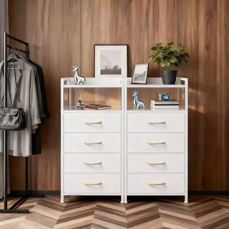 Mobiletto contenitore in tessuto a 4 cassetti con ripiano aperto (41x29x83.5cm) Cassettiera versatile per camera da letto, cameretta dei bambini, dormitorio, soggiorno e ingresso