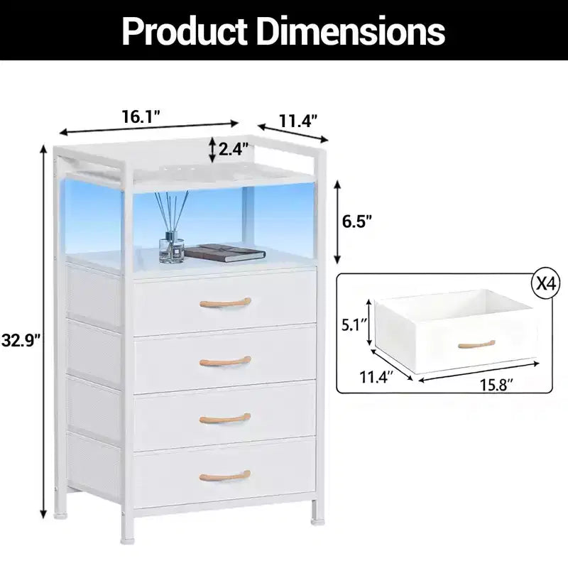 Mobiletto contenitore in tessuto a 4 cassetti con ripiano aperto (41x29x83.5cm) Cassettiera versatile per camera da letto, cameretta dei bambini, dormitorio, soggiorno e ingresso