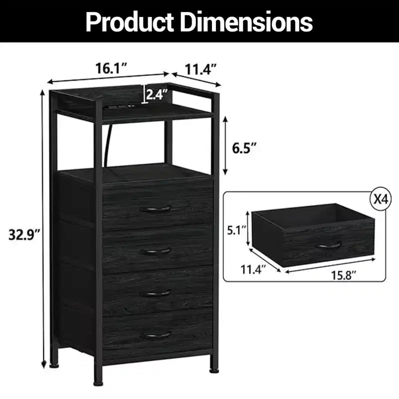 Mobiletto contenitore in tessuto a 4 cassetti con ripiano aperto (41x29x83.5cm) Cassettiera versatile per camera da letto, cameretta dei bambini, dormitorio, soggiorno e ingresso