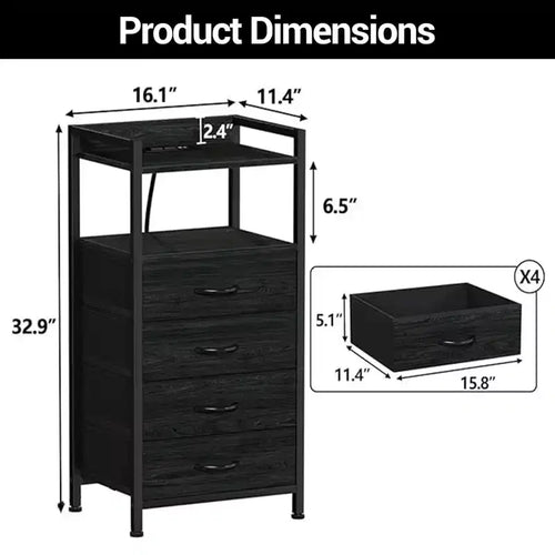 Mobiletto contenitore in tessuto a 4 cassetti con ripiano aperto (41x29x83.5cm) Cassettiera versatile per camera da letto, cameretta dei bambini, dormitorio, soggiorno e ingresso