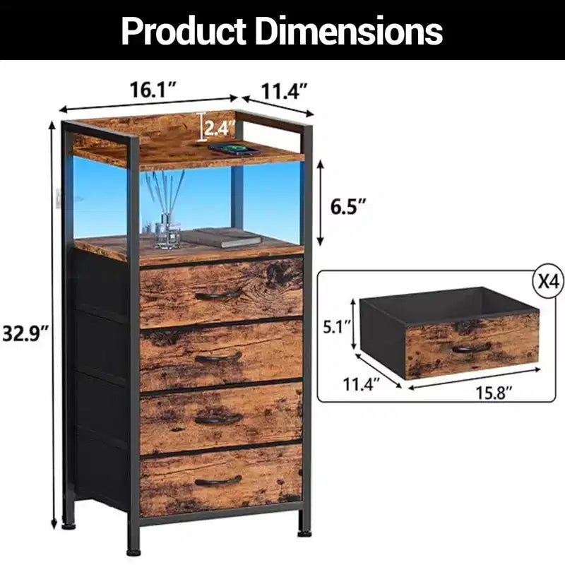 Mobiletto contenitore in tessuto a 4 cassetti con ripiano aperto (41x29x83.5cm) Cassettiera versatile per camera da letto, cameretta dei bambini, dormitorio, soggiorno e ingresso