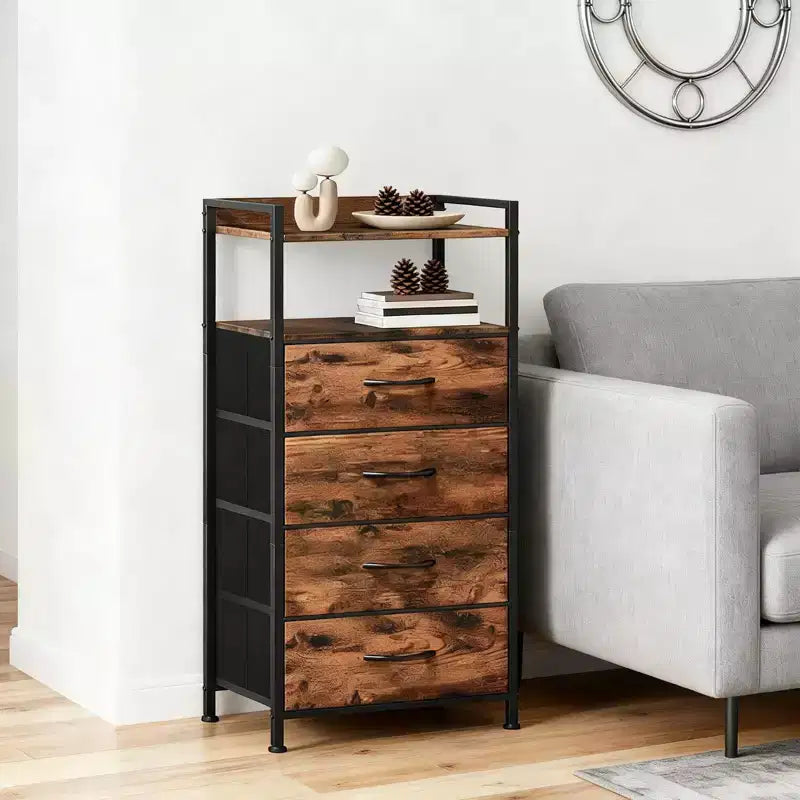 Mobiletto contenitore in tessuto a 4 cassetti con ripiano aperto (41x29x83.5cm) Cassettiera versatile per camera da letto, cameretta dei bambini, dormitorio, soggiorno e ingresso