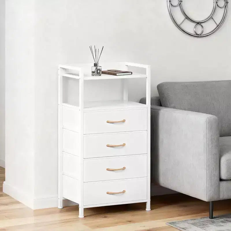 Mobiletto contenitore in tessuto a 4 cassetti con ripiano aperto (41x29x83.5cm) Cassettiera versatile per camera da letto, cameretta dei bambini, dormitorio, soggiorno e ingresso