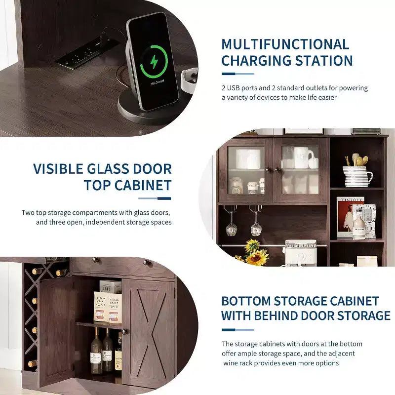 Mobile bar da caffè con raffinate ante scorrevoli in stile fienile, credenza buffet con portabottiglie, mobile contenitore per cucina, sala da pranzo