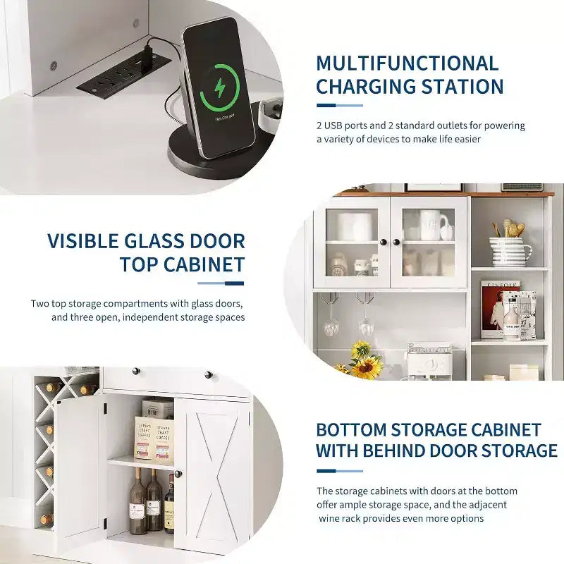 Mobile bar da caffè con raffinate ante scorrevoli in stile fienile, credenza buffet con portabottiglie, mobile contenitore per cucina, sala da pranzo