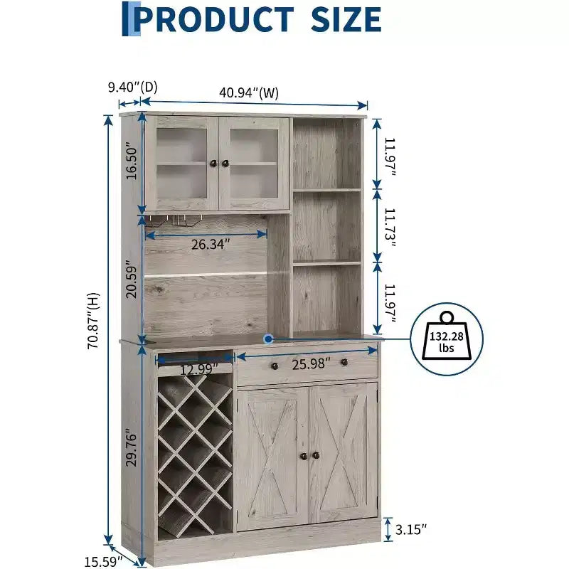 Mobile bar da caffè con raffinate ante scorrevoli in stile fienile, credenza buffet con portabottiglie, mobile contenitore per cucina, sala da pranzo