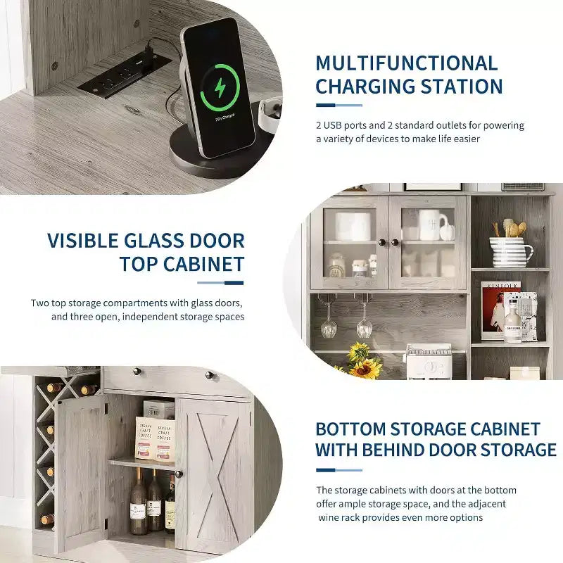 Mobile bar da caffè con raffinate ante scorrevoli in stile fienile, credenza buffet con portabottiglie, mobile contenitore per cucina, sala da pranzo
