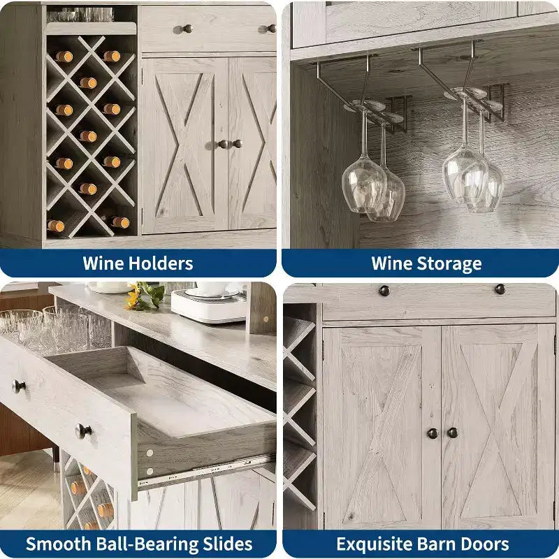 Mobile bar da caffè con raffinate ante scorrevoli in stile fienile, credenza buffet con portabottiglie, mobile contenitore per cucina, sala da pranzo