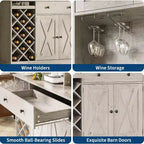 Mobile bar da caffè con raffinate ante scorrevoli in stile fienile, credenza buffet con portabottiglie, mobile contenitore per cucina, sala da pranzo