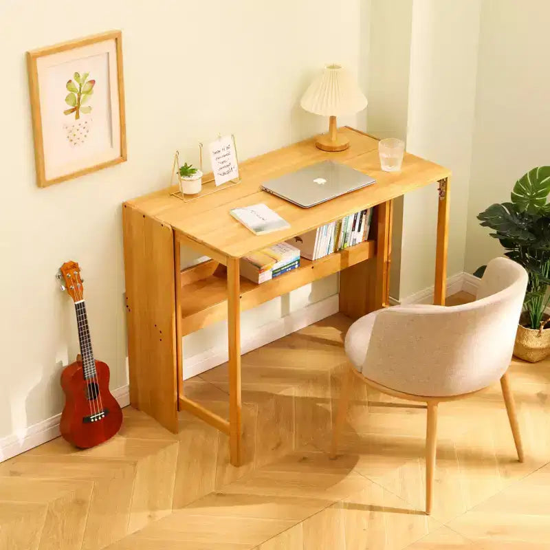Scrivania pieghevole salvaspazio, tavolo per computer, tavolino per piccoli spazi, ufficio domestico, camera da letto, dormitorio, naturale, marrone