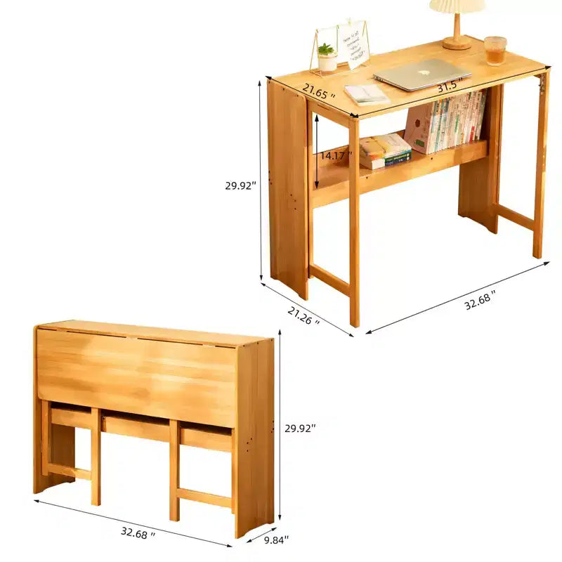 Scrivania pieghevole salvaspazio, tavolo per computer, tavolino per piccoli spazi, ufficio domestico, camera da letto, dormitorio, naturale, marrone