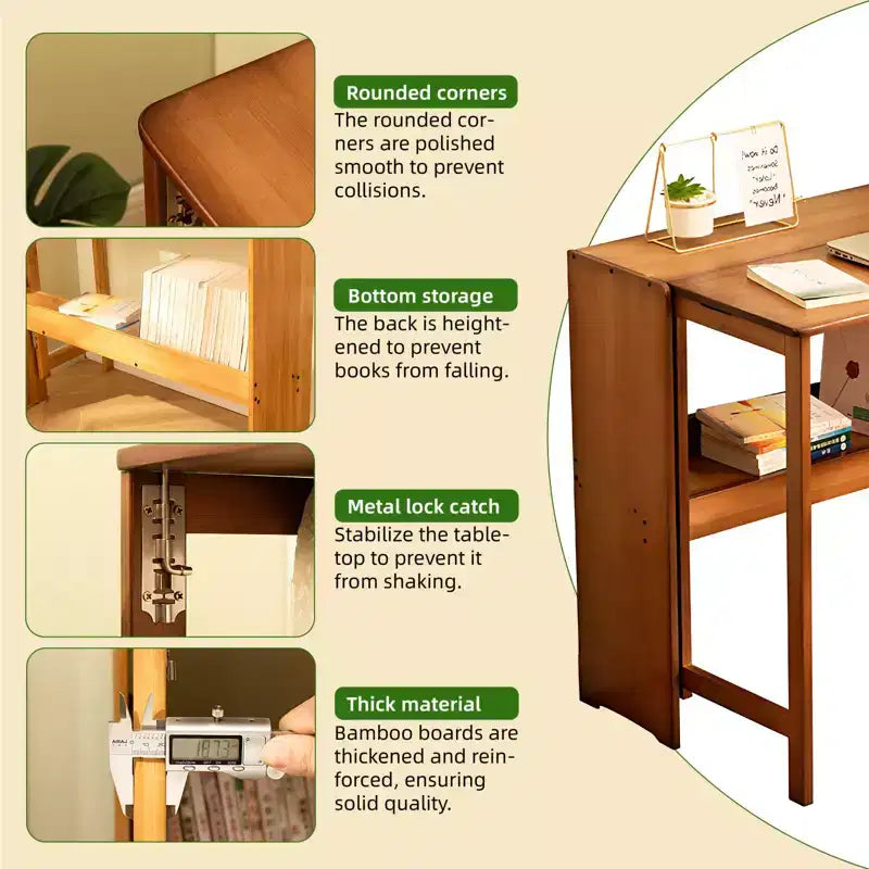 Scrivania pieghevole salvaspazio, tavolo per computer, tavolino per piccoli spazi, ufficio domestico, camera da letto, dormitorio, naturale, marrone