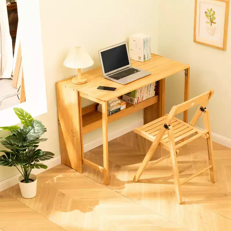 Scrivania pieghevole salvaspazio, tavolo per computer, tavolino per piccoli spazi, ufficio domestico, camera da letto, dormitorio, naturale, marrone