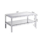 Tavolino Moderno da Caffè a 2 Strati in Cristallo con Cornice in Acciaio Inox e 4 Gambe a Specchio in Acciaio Inox per Casa Ufficio Soggiorno