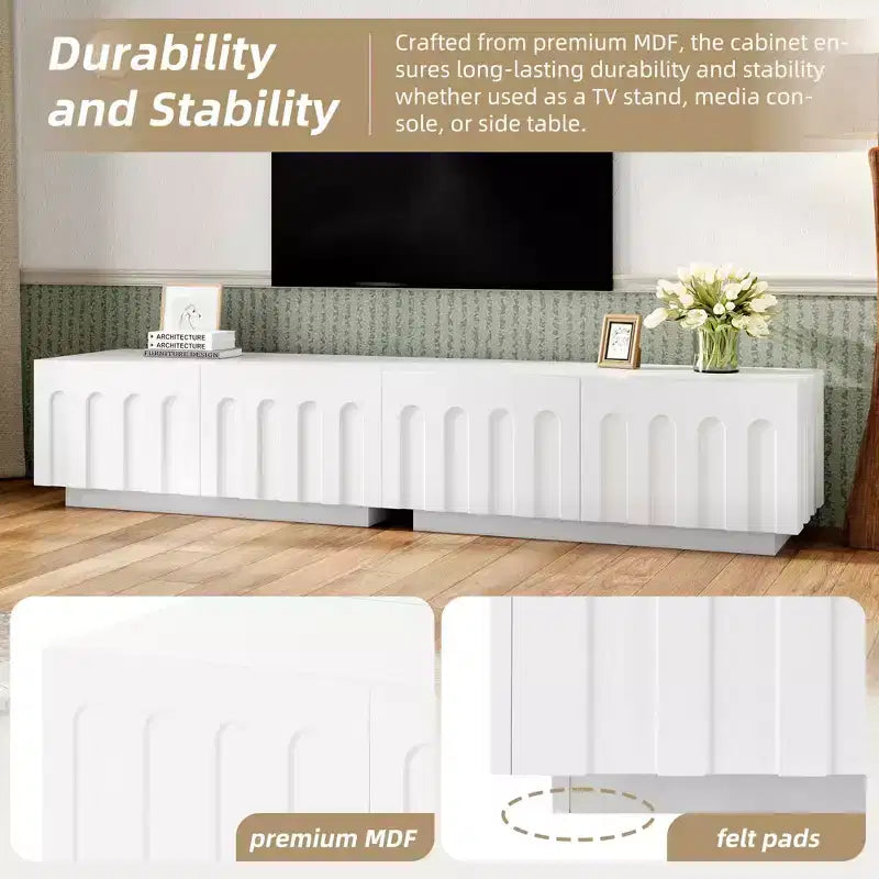 Mobile TV Bianco Elegante, Consolle Media ad Arco con 4 Cassetti per TV da 80 pollici