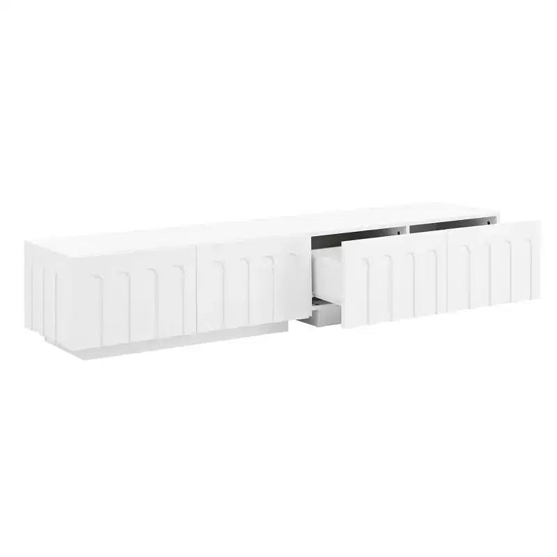 Mobile TV Bianco Elegante, Consolle Media ad Arco con 4 Cassetti per TV da 80 pollici