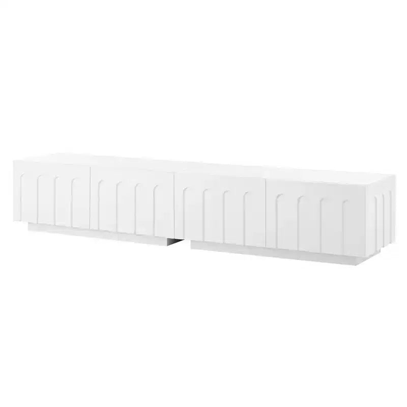 Mobile TV Bianco Elegante, Consolle Media ad Arco con 4 Cassetti per TV da 80 pollici