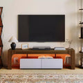 Modern LED TV Stand for TVs up to 70 Inch C White Wooden Entertainment Console with RGB Lighting, 2 Drawers, Adjustable Transparent Shelves