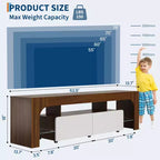 Mobile porta TV LED moderno per TV fino a 70 pollici, consolle in legno bianco con illuminazione RGB, 2 cassetti, ripiani trasparenti regolabili