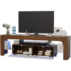 Mobile porta TV LED moderno per TV fino a 70 pollici, consolle in legno bianco con illuminazione RGB, 2 cassetti, ripiani trasparenti regolabili