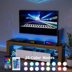 Mobile porta TV LED moderno per TV fino a 70 pollici, consolle in legno bianco con illuminazione RGB, 2 cassetti, ripiani trasparenti regolabili