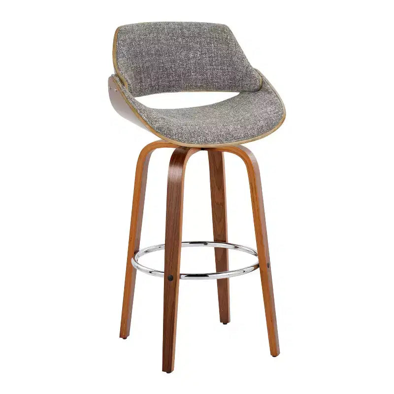 Sgabelli Fabrizzi Noce/Cromo/Grigio: Design Moderno di Metà Secolo, Altezza Fissa 74 cm, Girevoli, Poggiapiedi